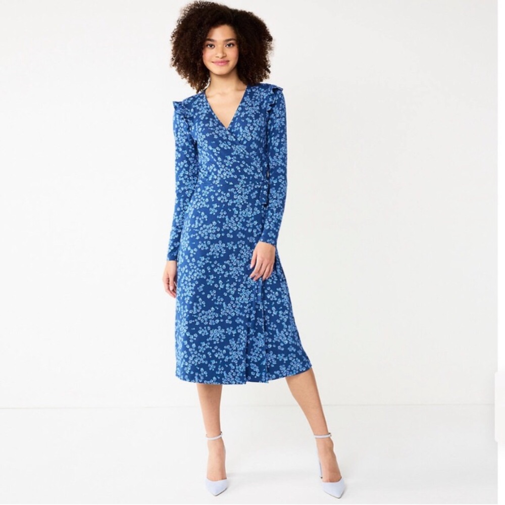NEW Draper James Side Tie‎ Wrap Floral Midi Dress Large